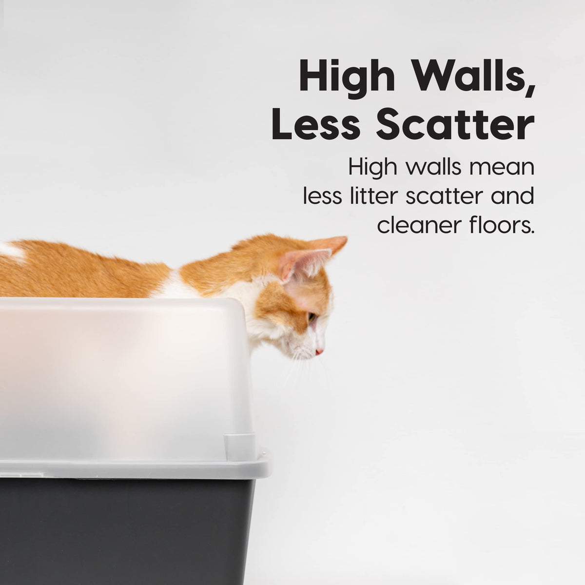 IRIS USA High Sided Cat Litter Box, Large, Scatter Shield, Black