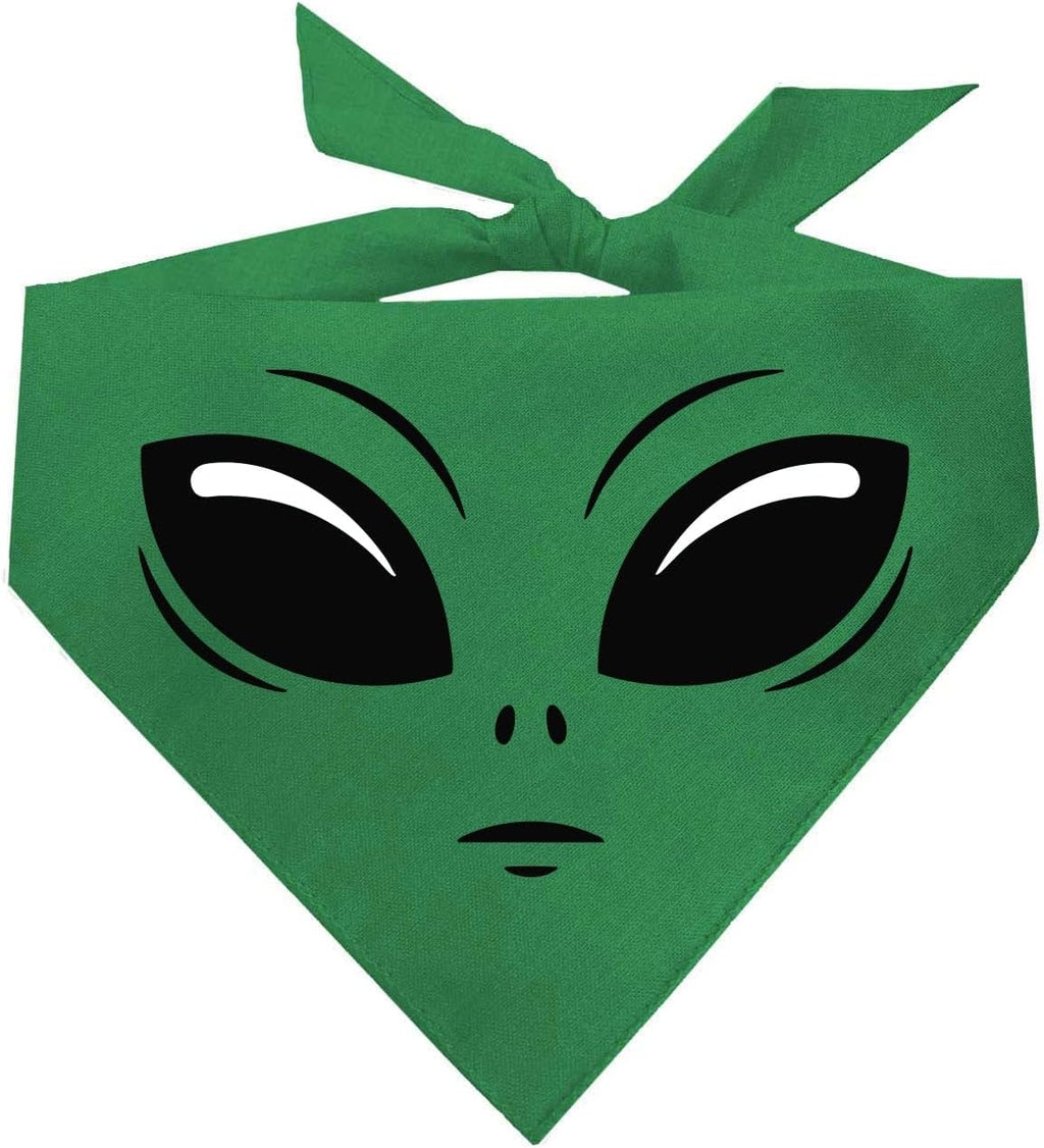 Alien Face Dog Bandana 100% Cotton Adjustable Triangle Halloween Costume | Green, One Size (2593)