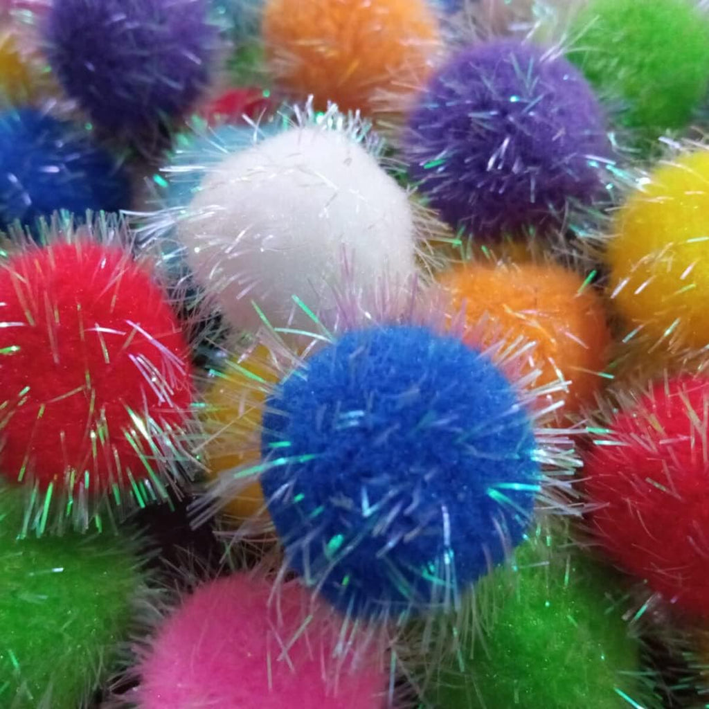30 Pieces 1.2 inches Sparkle Pom Pom Balls for Cat - Interactive Glitter Balls, Multicolor, Best as Kitten Play Toys