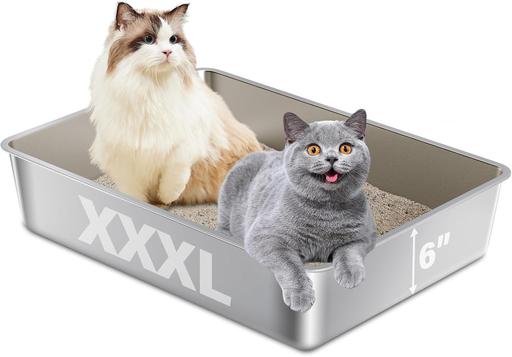 Stainless Steel Litter Box, 23.6“x15.7"x6" Deep Stainless Steel Cat Litter Box Extra Large, XL Metal Litterbox for Big C