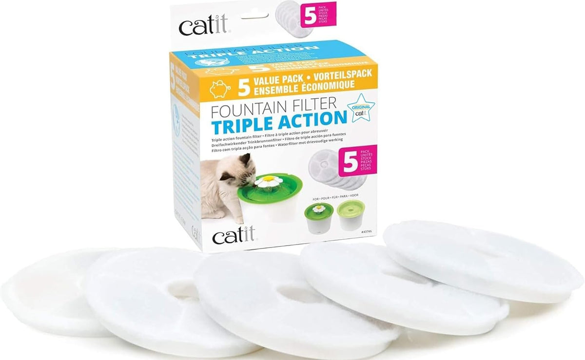 Catit Triple Action Replacement Fountain Filters - 5-Pack