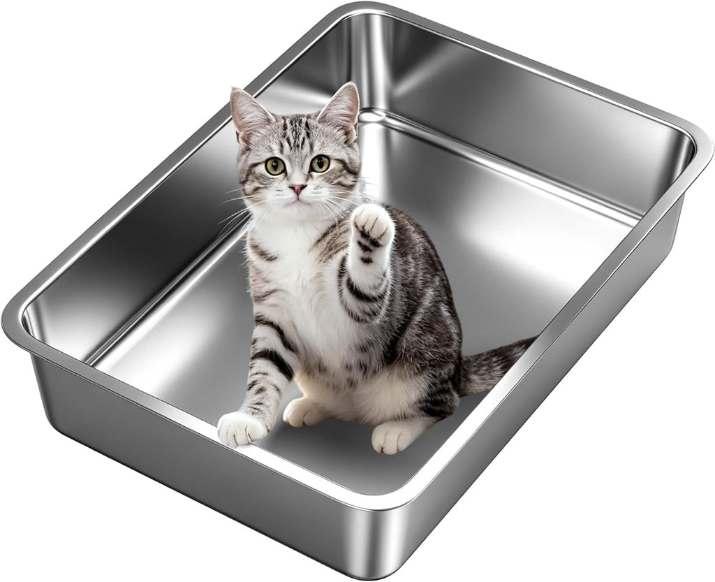 Stainless Steel High Sides Cat Litter Box,Medium
