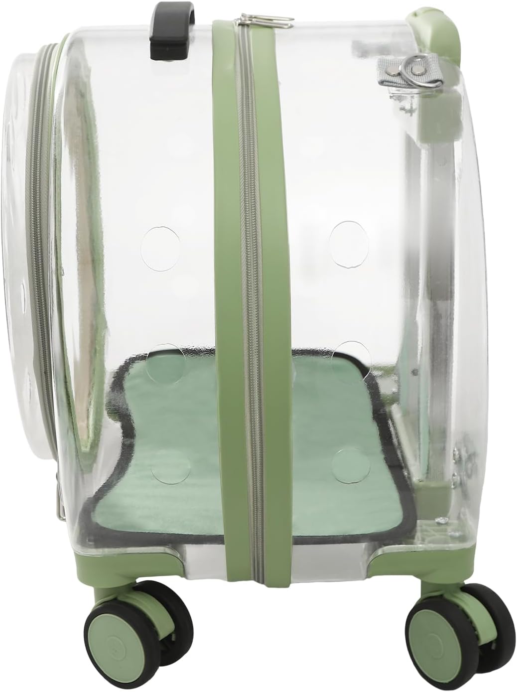 Rolling Cat Carrier Transparent Hard Shell Pet Travel Bag with Wheel(Greem)