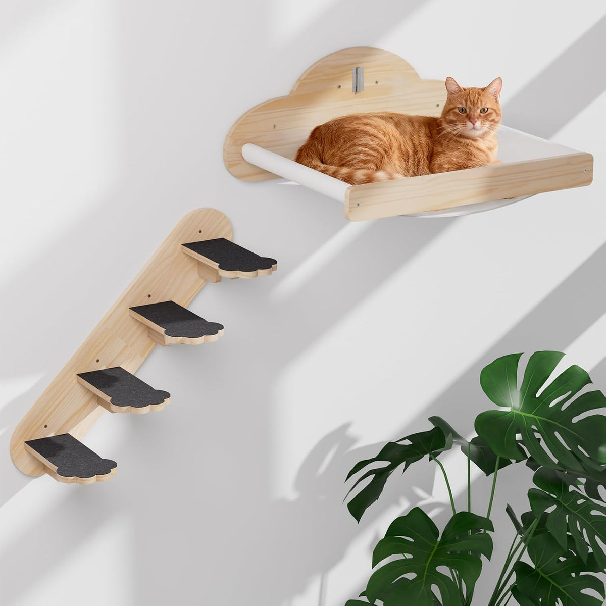 XiaZ Cat Wall Shelves, Corner Cat Shelf with 3 Wide Perch Steps, Kitty Wall Climber Wooden Furniture up to 25lbs, Modern