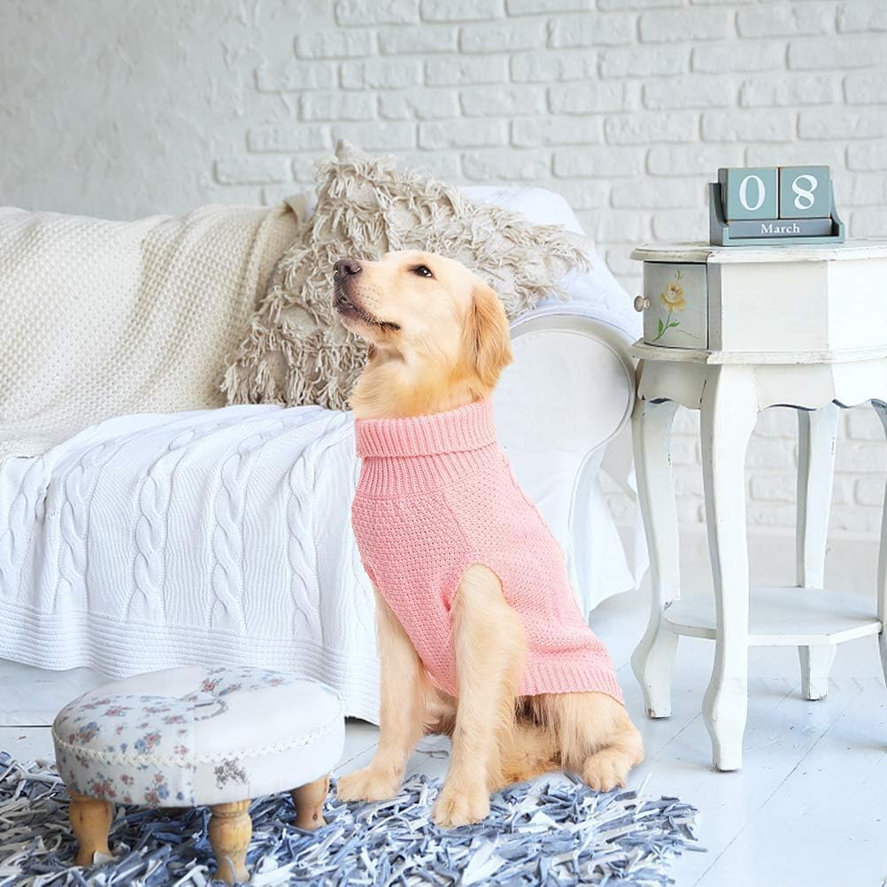 Mihachi Turtleneck Dog Sweater - Winter Coat Apparel Classic Cable Knit Clothes with Leash Hole for Cold Weather, Ideal 