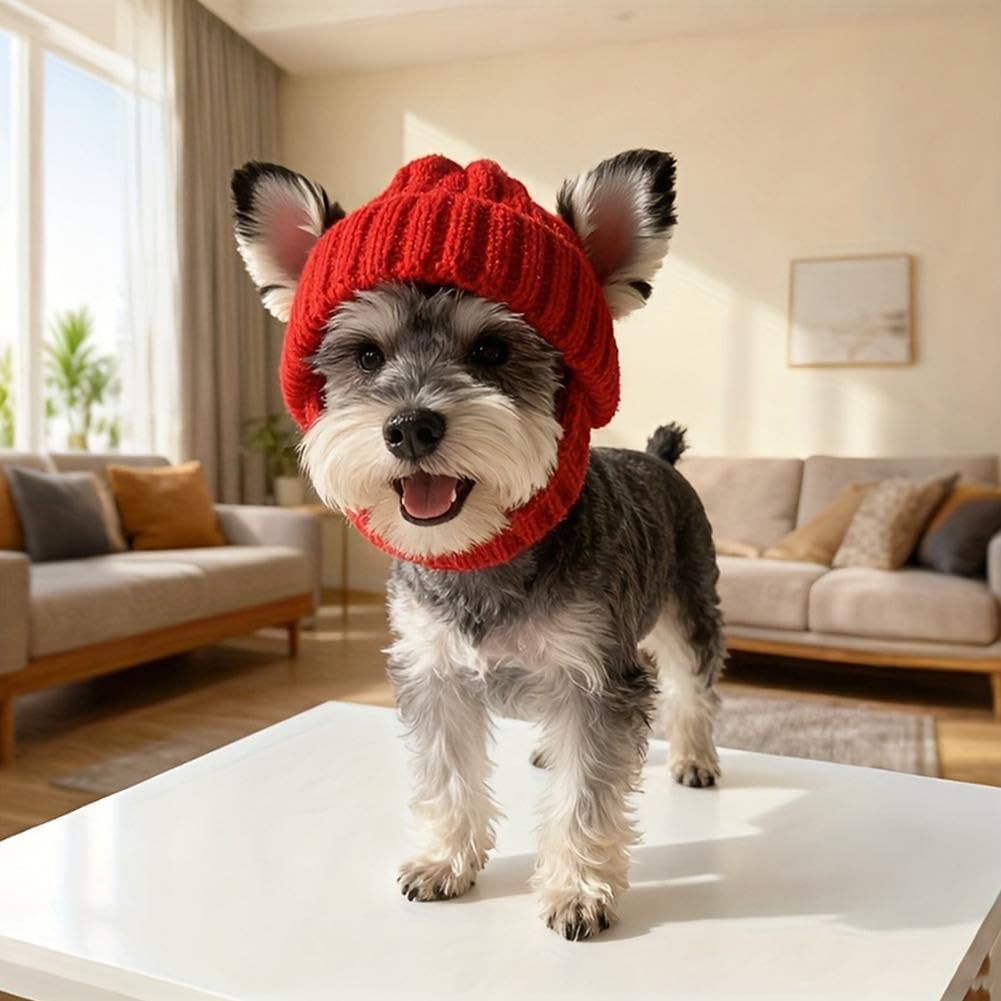 Dog Beanie Hat with Ear Holes, Winter Pet Cap for Small Dogs