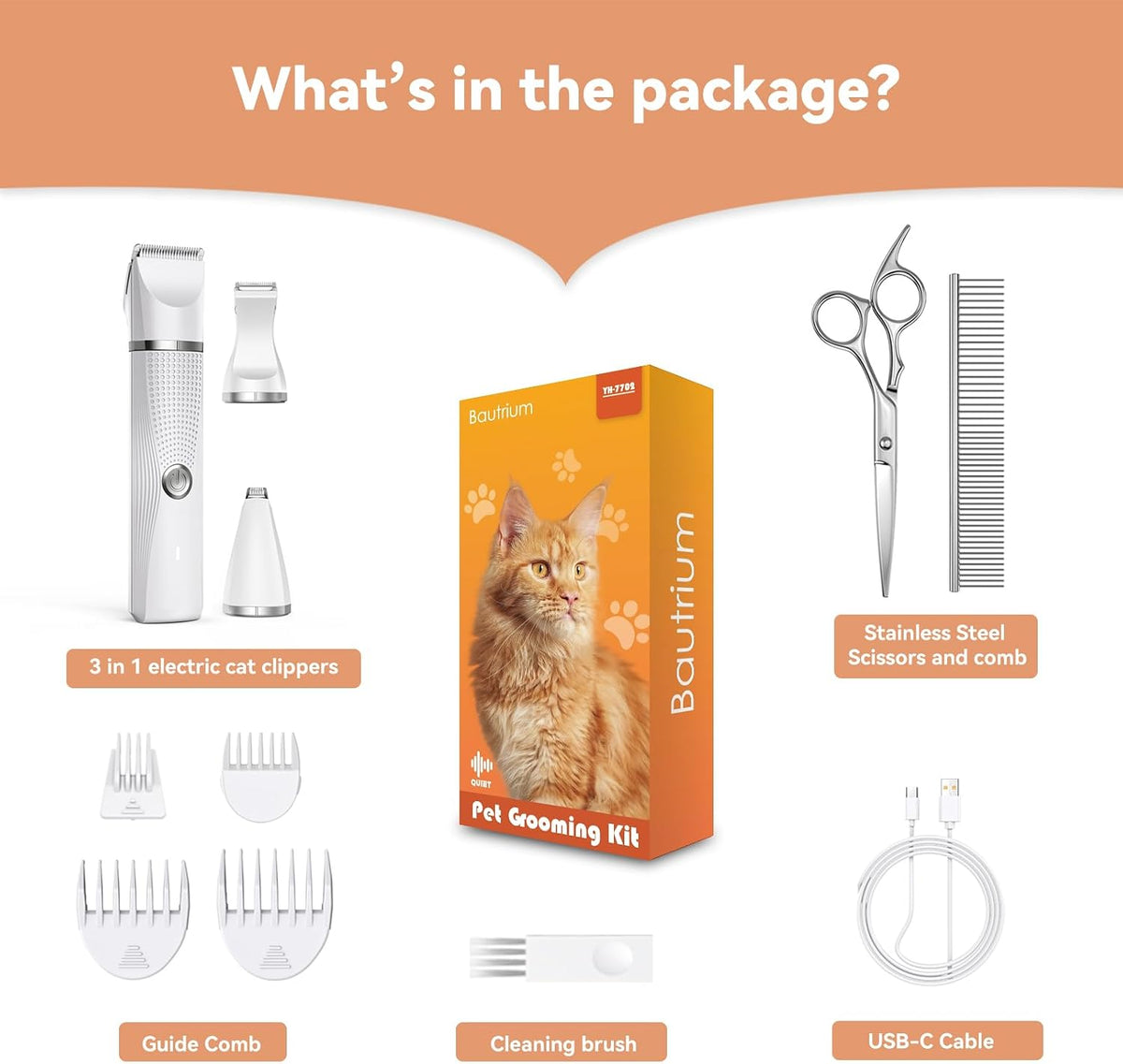 Cat Grooming Clippers Kit with Paw Trimmer, 3 in 1 Electric Pet Hair Trimmer Supplies for Thick Matted Hair, Heavy Coat 