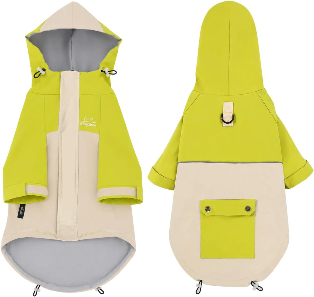 Dog Zip Up Raincoat Small Medium Large Dogs, Waterproof Dog Jacket Reflective Strips, Adjustable Hood Back Pocket,Rain G
