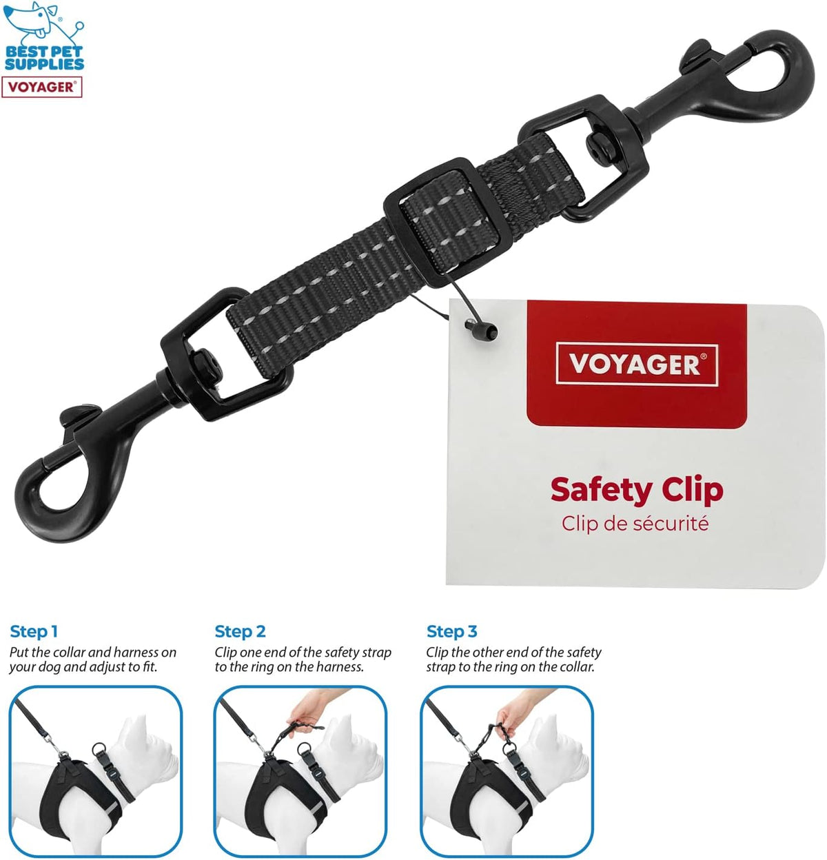 Best Pet Supplies Voyager Dog Collar Safety Clip with Dual Clasps, Collars and No Pull Harness Connectors, Training for 
