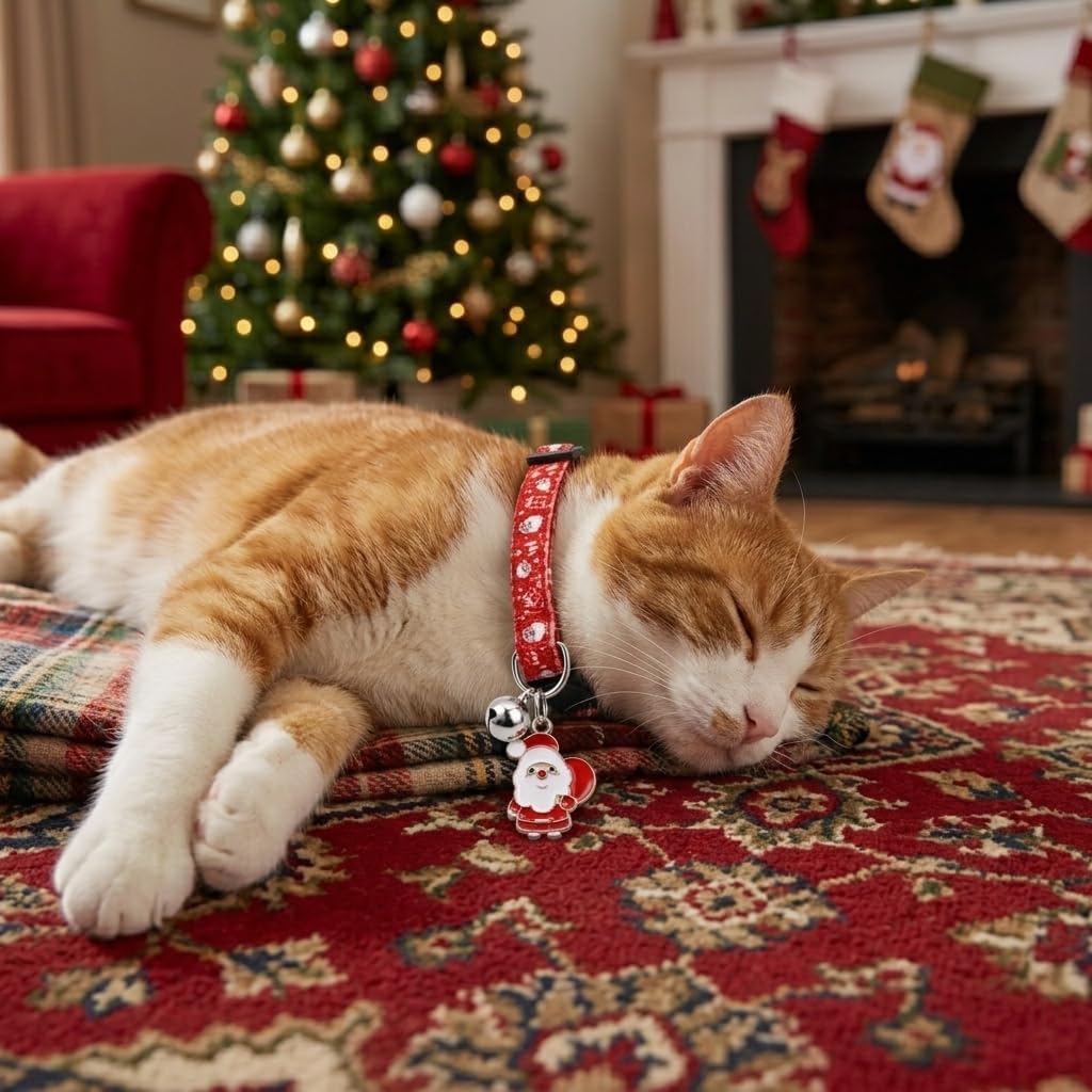 Christmas Cat Collar, Cotton Breakaway Collars for Girl Boy Kittens, Santa