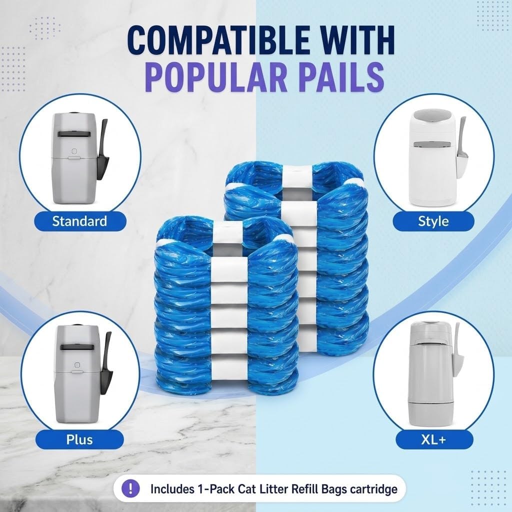 12 Pack Cat Litter Refill Bags,Compatible with Genie Bag Refills, Scented, Blue