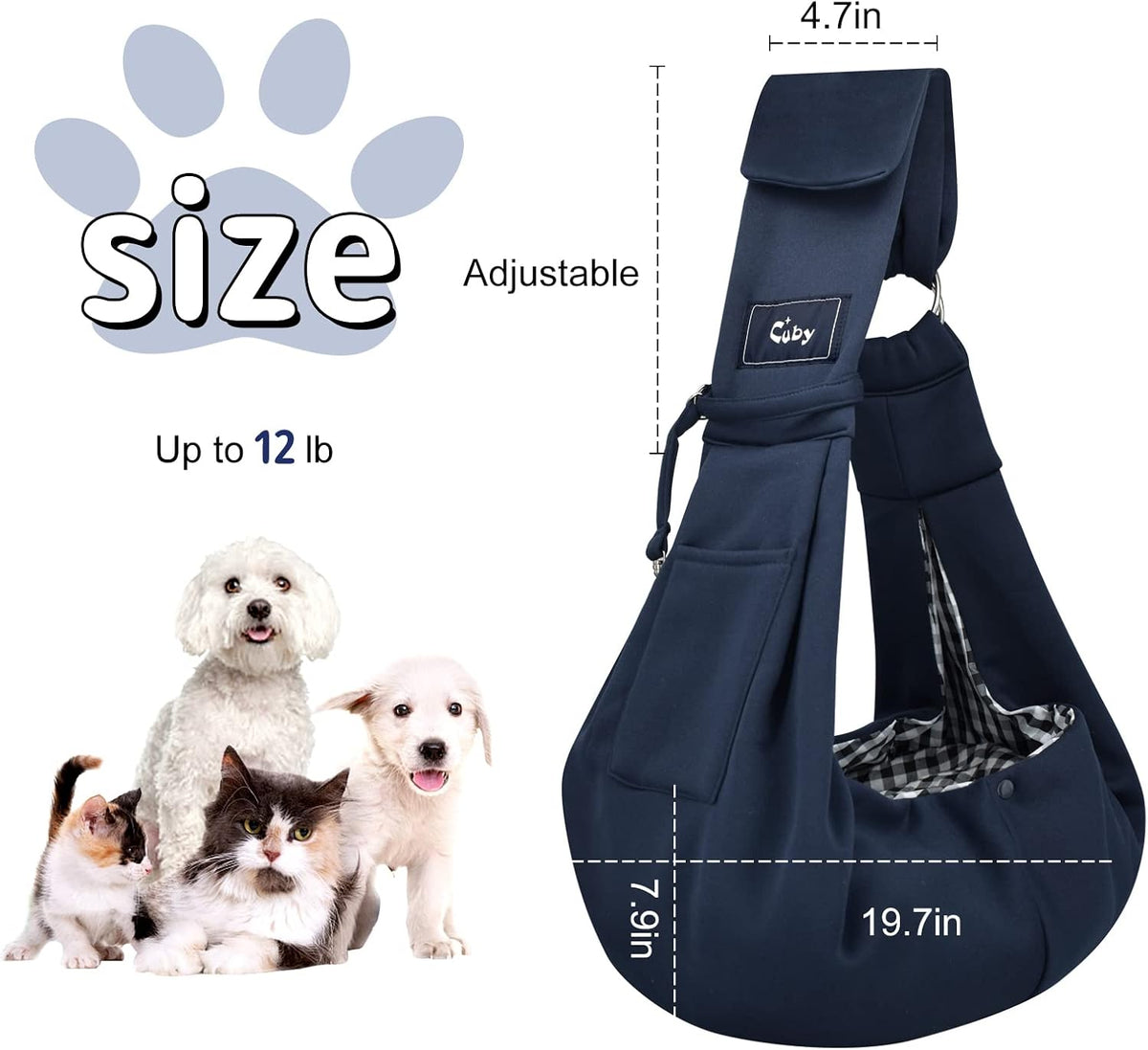 Dog and Cat Sling Carrier - Hands Free Reversible Pet Sling Bag - Ring Sling Adjustable - Suitable for Puppy, Small Dogs