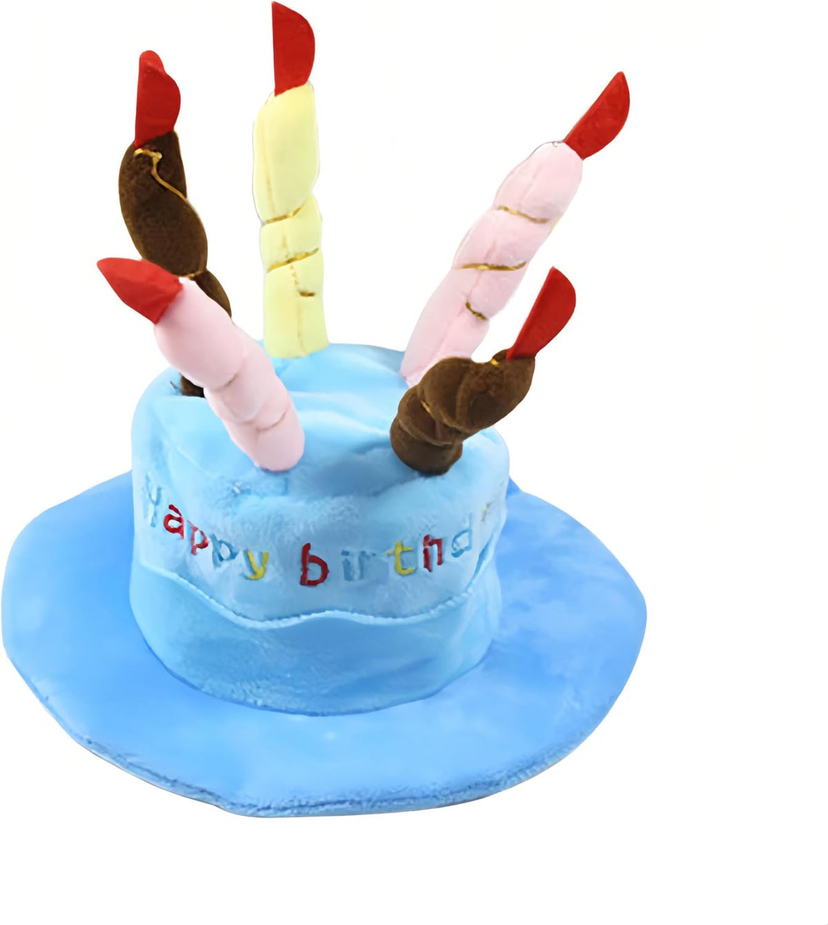 Cute Pet Party Hat for Dogs&Cats - Soft Fluffy Birthday Cap with 5 Color Candles (Blue), Adjustable Strap for Halloween,