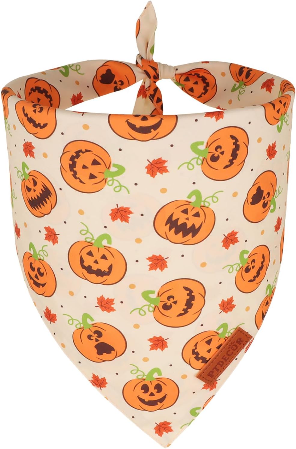 PTDECOR Halloween Dog Bandanas, Yellow Jack-o'-lantern Pet Scarf, Large