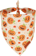 PTDECOR Halloween Dog Bandanas, Yellow Jack-o'-lantern Pet Scarf, Large