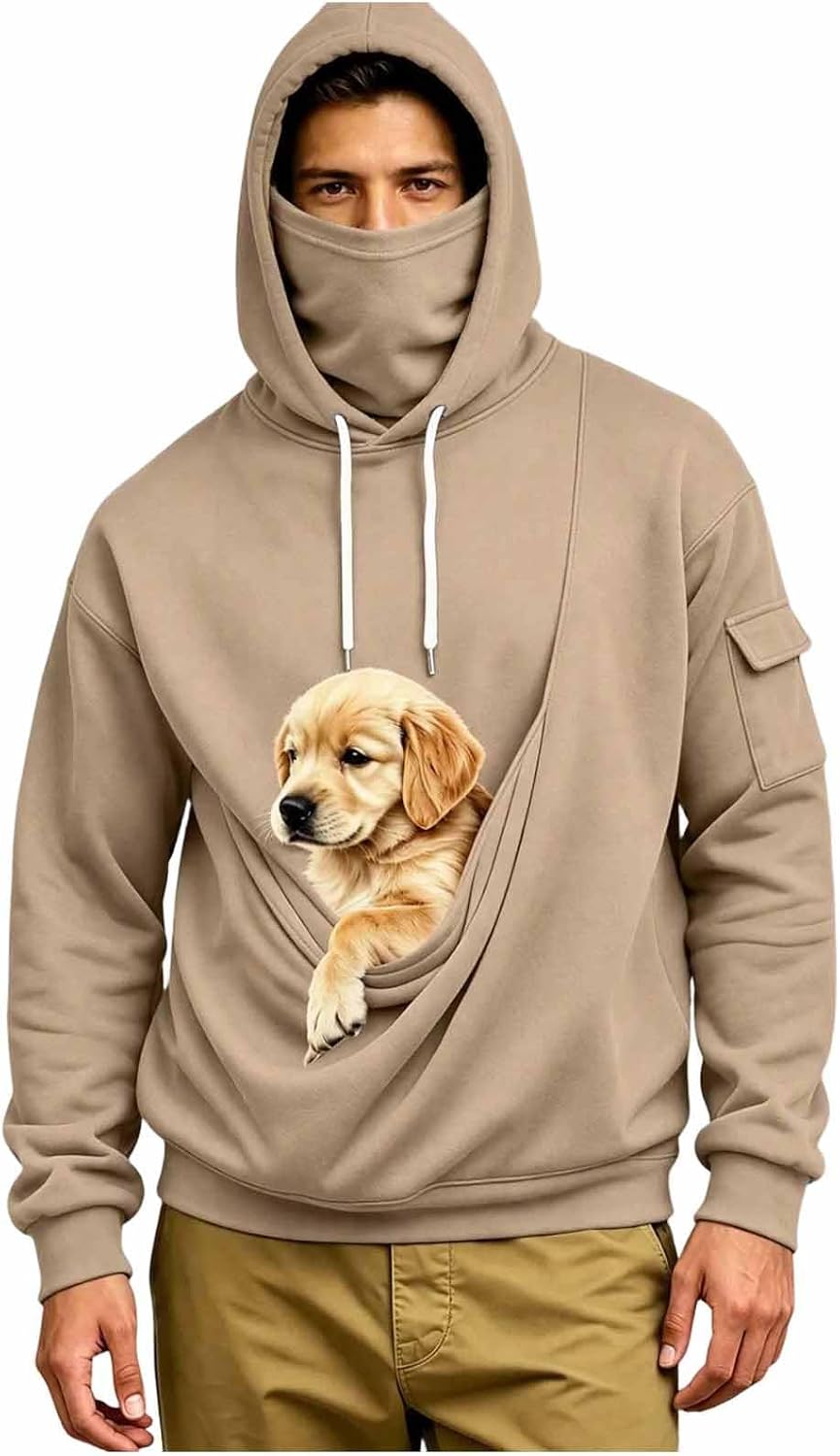 Pet Pouch Hoodie Dog Cat Carrier Sweatshirt with Built-in Face Mask