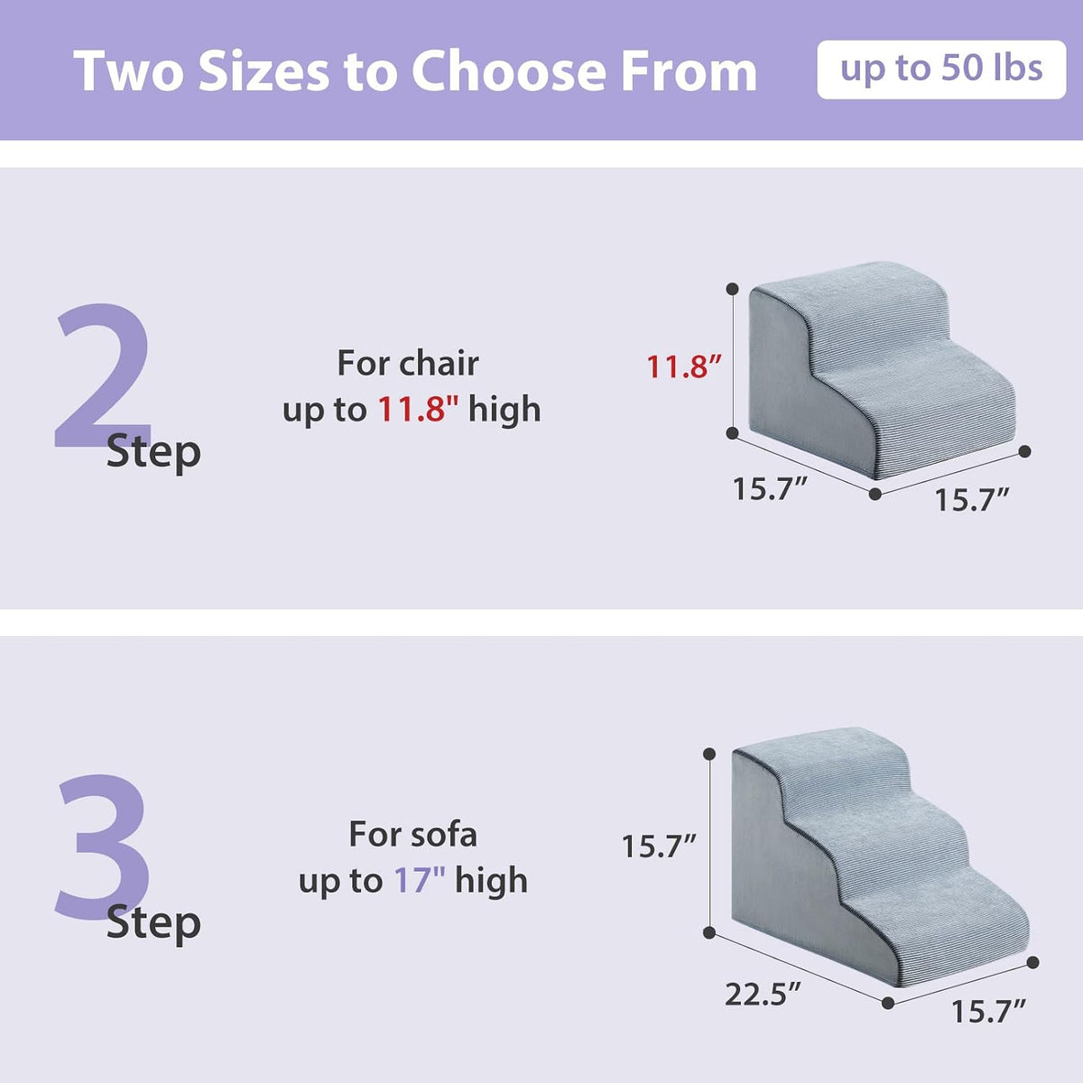 Dog Stairs for Small Dogs, 2-Steps Dog Ramp for Couch, Pet Stairs with Highly Supportive Foam and Non-Slip Bottom, Pet S