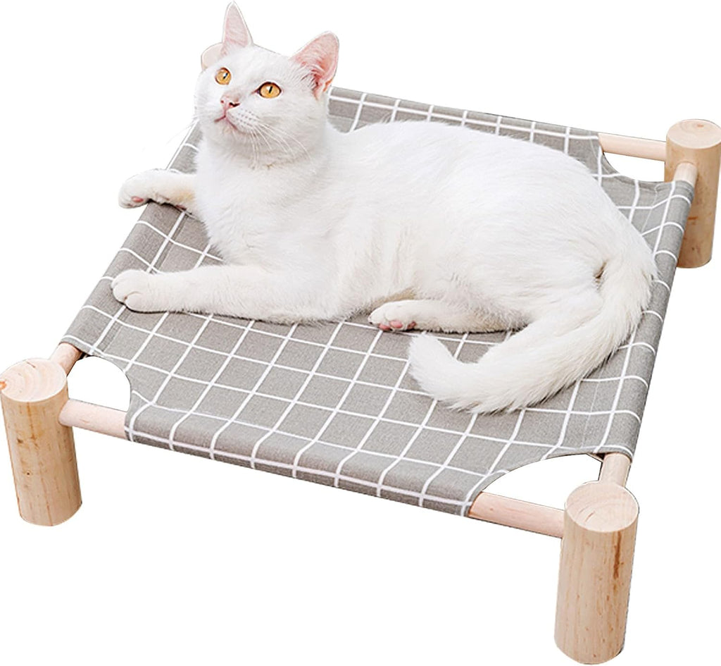 Pozico Cat/Dog Bed Hammock Cat Bed, Wooden Dog Elevated Indoor Outdoor Beds, Raised Cat Cots Furniture Pet Bed Puppy Bed