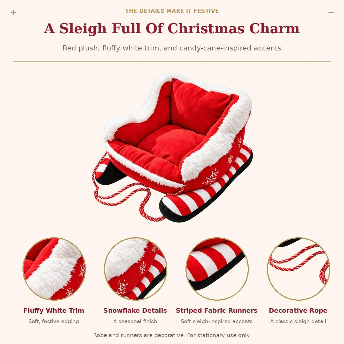 Christmas Dog Bed, Plush Santa Sleigh Sofa for Cats