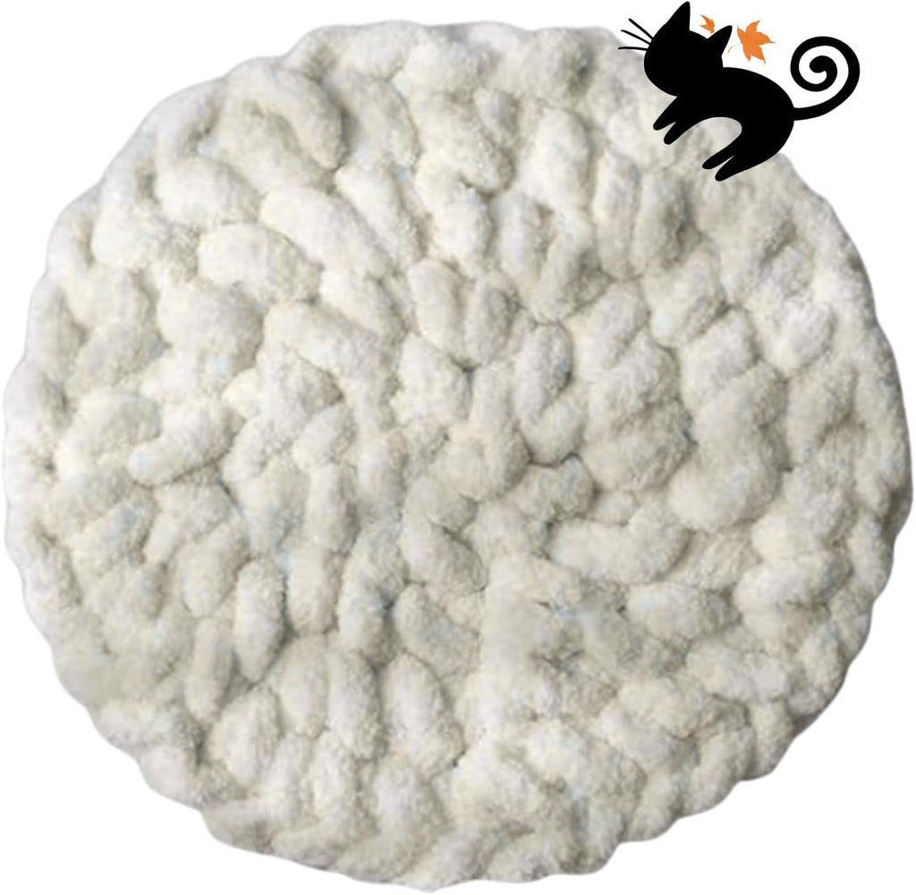 Cat Kneading Mat, Handmade Round Cushion Bed Pad Kittens (White,M)