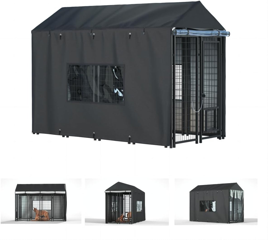 Outdoor Dog Kennel Cover, 8'Dx4'Wx6'H, Full Coverage Black