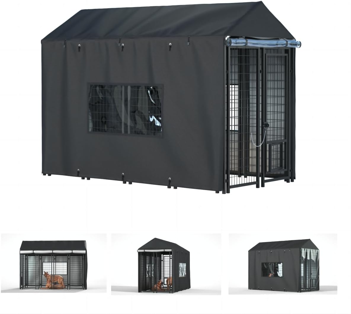 Outdoor Dog Kennel Cover, 8'Dx4'Wx6'H, Full Coverage Black