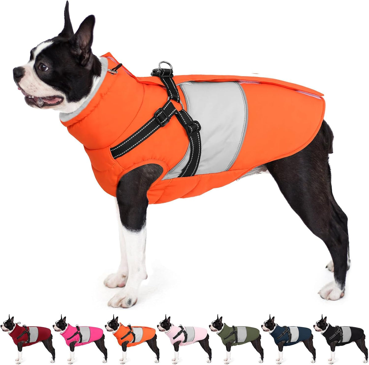 Small Dog Coat Waterproof Dog Winter Jacket with Harness Built in S