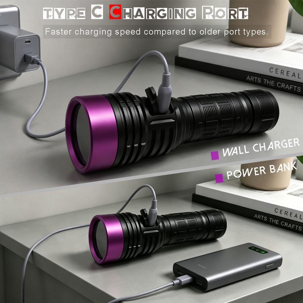 UV Black Light 365 nm Rechargeable Flashlight with Filter for Pet Urine
