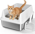 Stainless Steel Litter Box with Scoop,Small Metal Pan for Cats, Light Gray