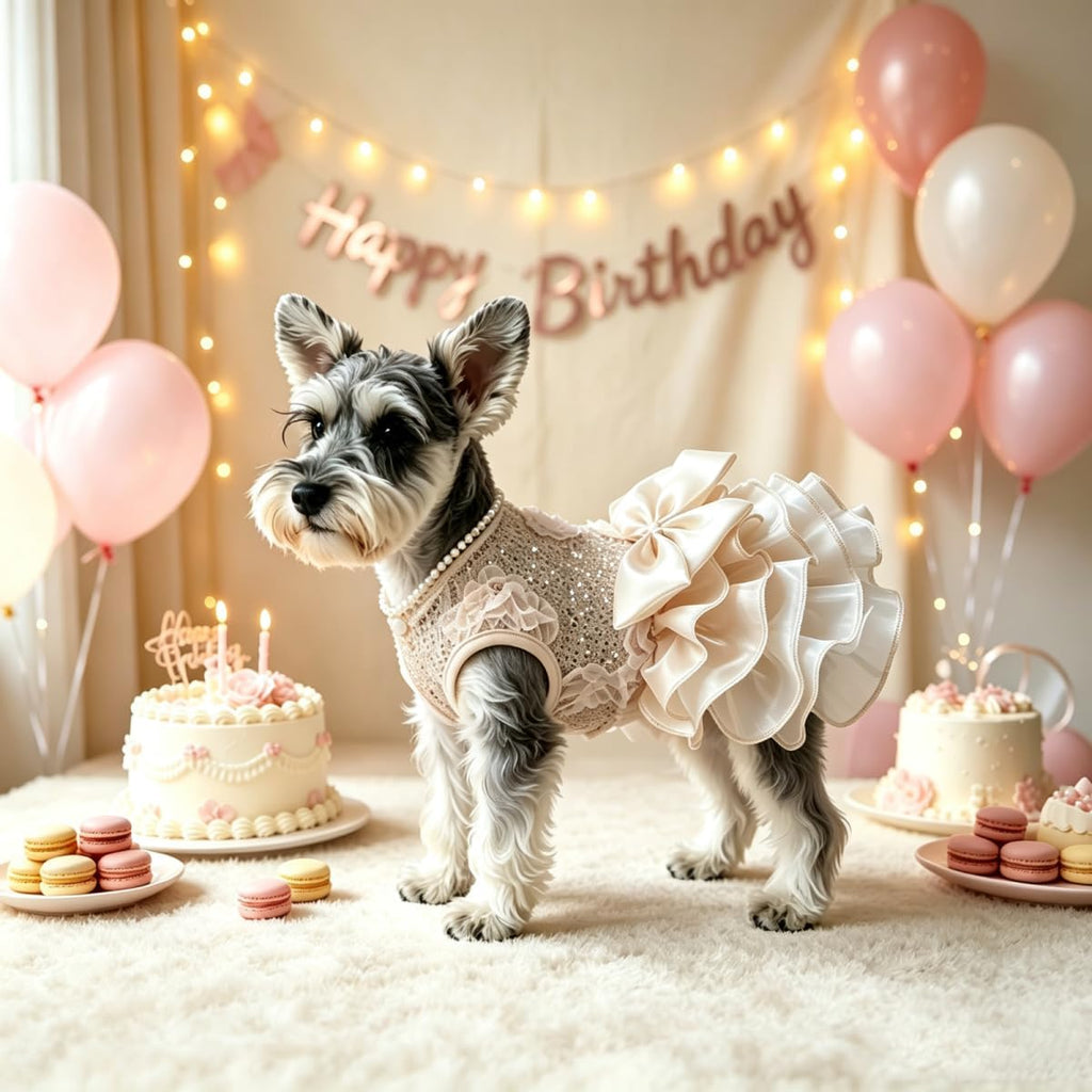 Sparkling Dog Dresses Sequin Cute Dog Birthday Dress with Pearl Neck