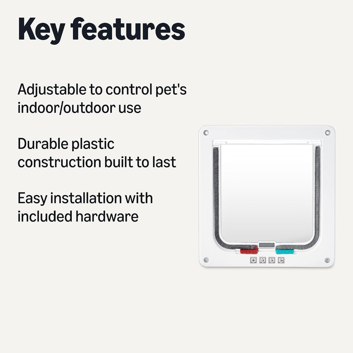 Amazon Basics Adjustable Plastic Dog and Cat Door with 4-Way Lock, Small, 5.7" x 5.6" Entrance, 7.5" x 7.4" x 2.2", Whit