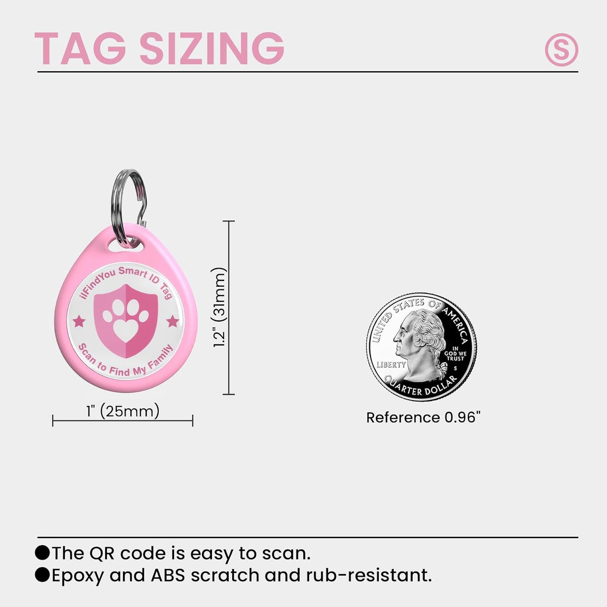 QR Code Cat Tags Personalized Small, Real-time Alerts, Pink