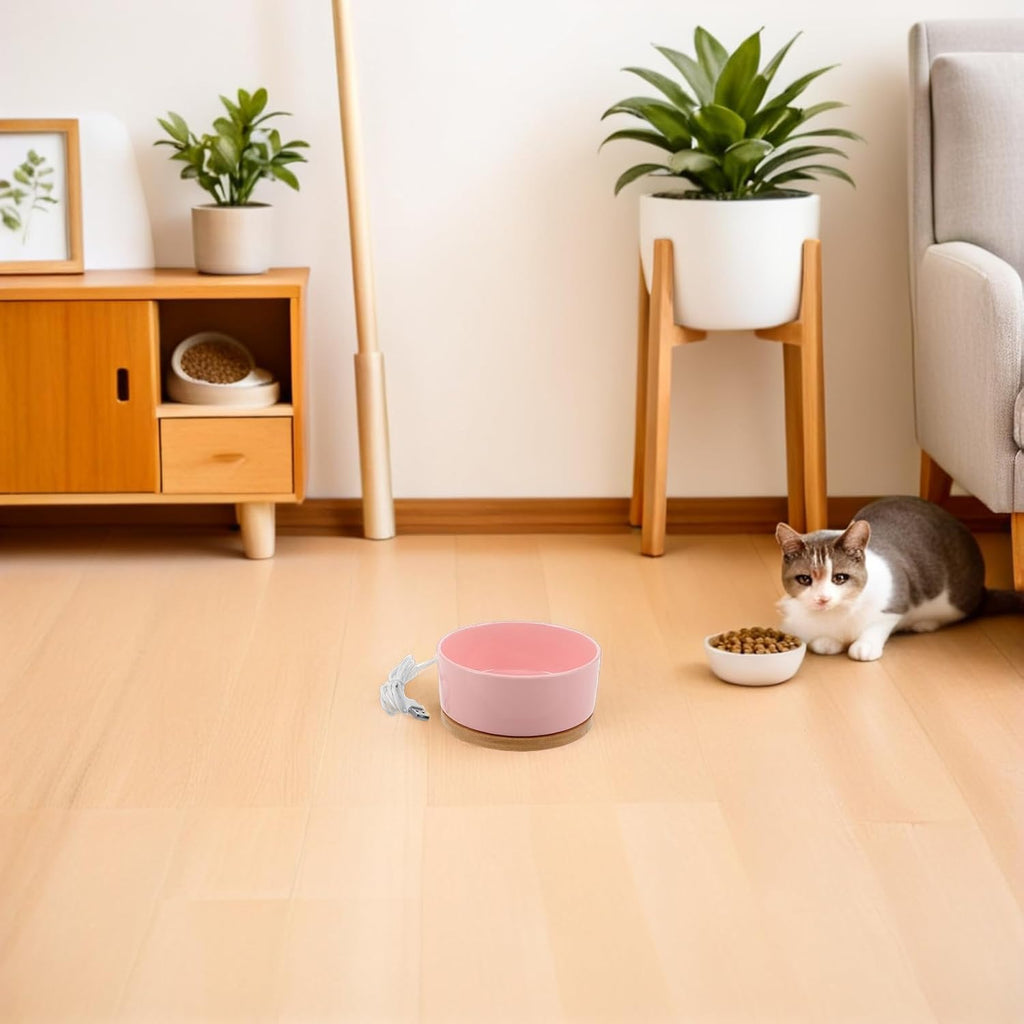 Heated PET Bowl 350ml USB Ceramic Water Dish for Cats Dogs