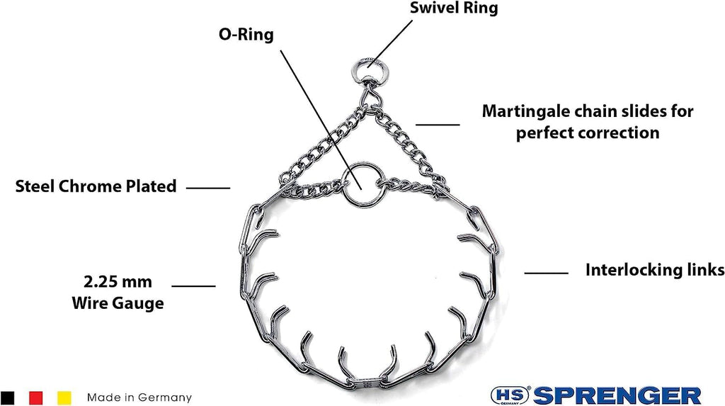 Herm Sprenger Prong Dog Training Collar - 16" Long with 2.25mm Gauge (for Dogs up to 40lbs) - Fits 13" Neck, Extendable 