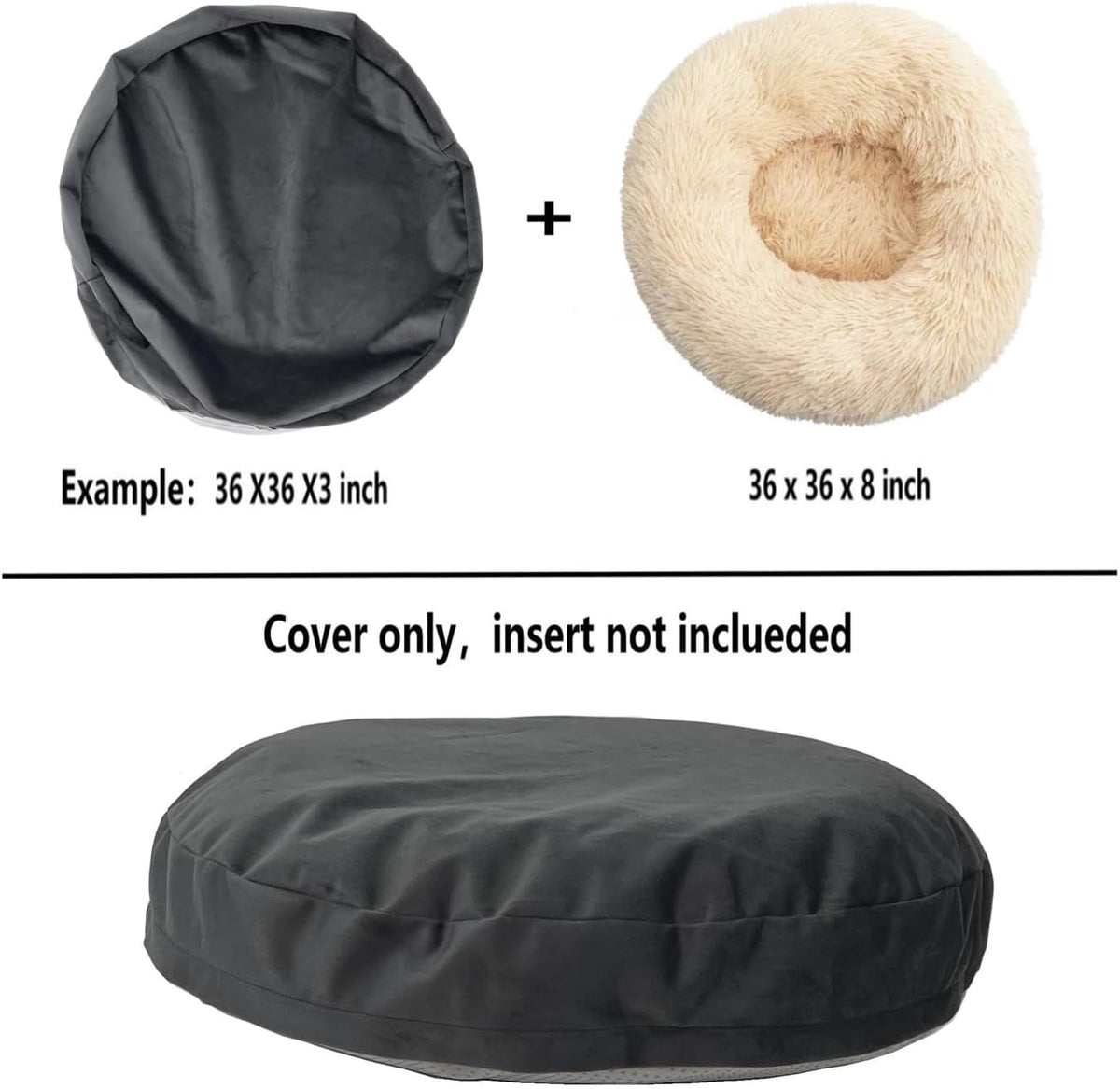 Waterproof Round Dog Bed Cover with Zipper Donut Replacement Cover 36 Inch