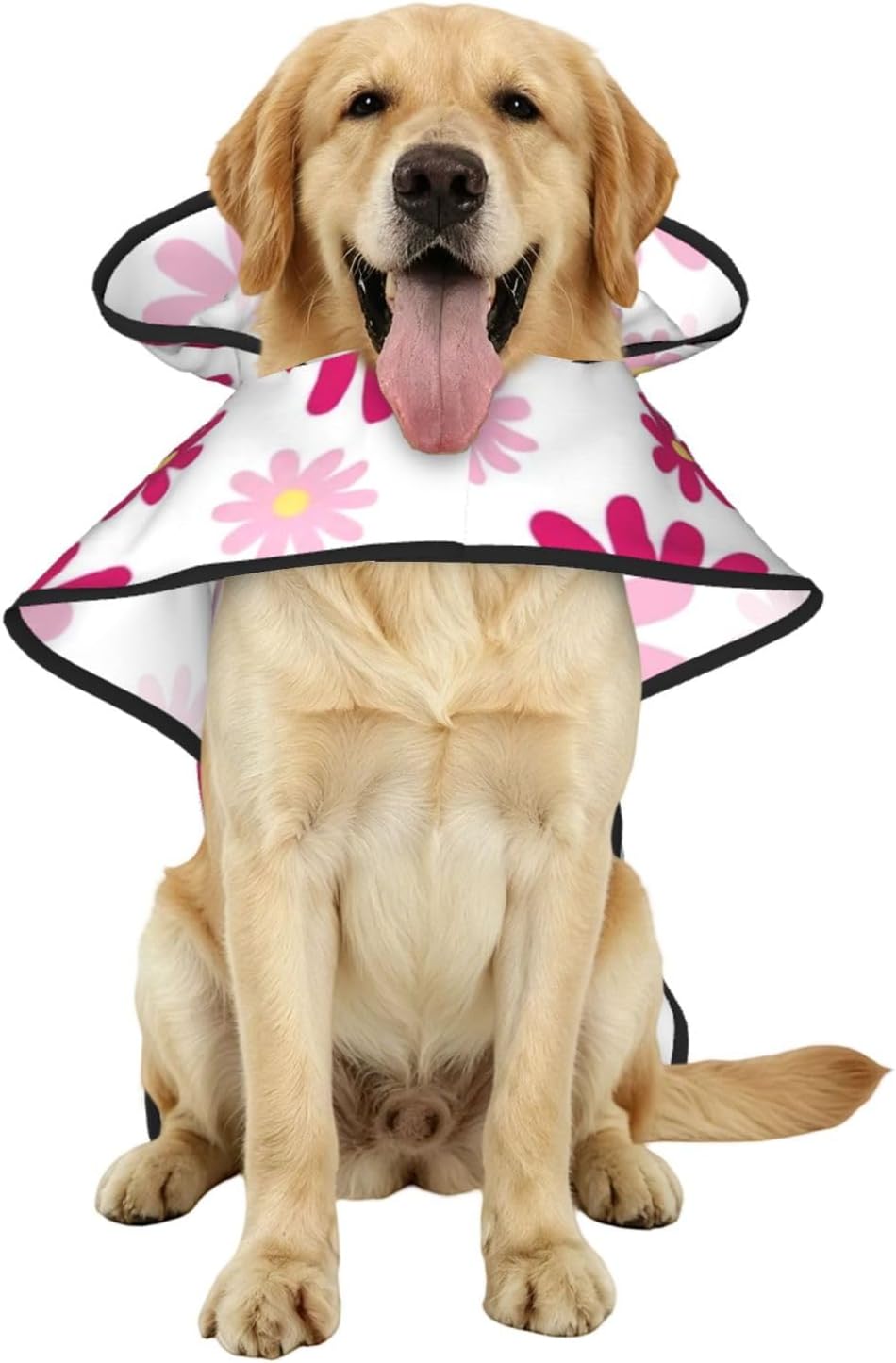 Pink Daisy Floral Pattern Dog Raincoat with Hood, Reflective Strips, Leash Opening, Water Resistant Large