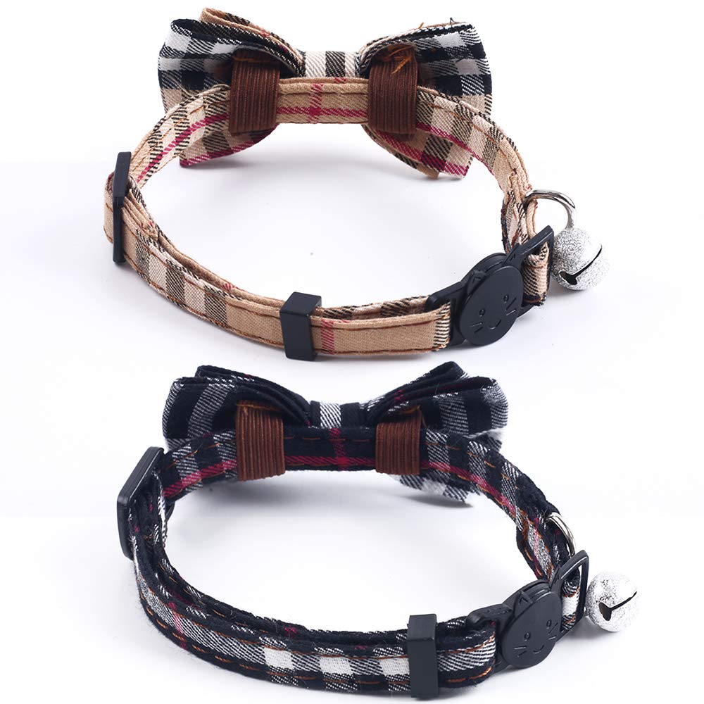 SuperBuddy Cat Collars Breakaway with Cute Bow Bell - 2 Pack Kitten Collar Plaid Cat Collar with Removable Bowtie Cat Collar for Cats Kittens…