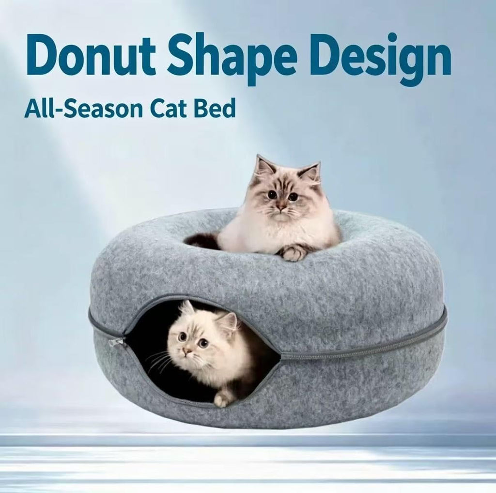 Cat Cave Bed for Indoor Cats, Peekaboo Scratch Resistant Cat Tunnel，Gray