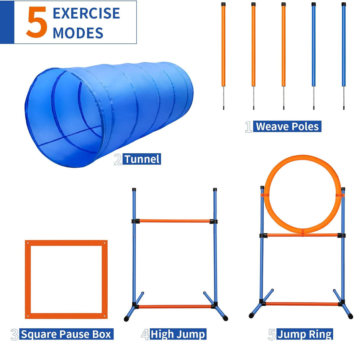 Dog Agility Training Equipment, 60-piece Dog Obstacle Course Training Starter Kit Pet Outdoor Game with Tunnel, Agility 