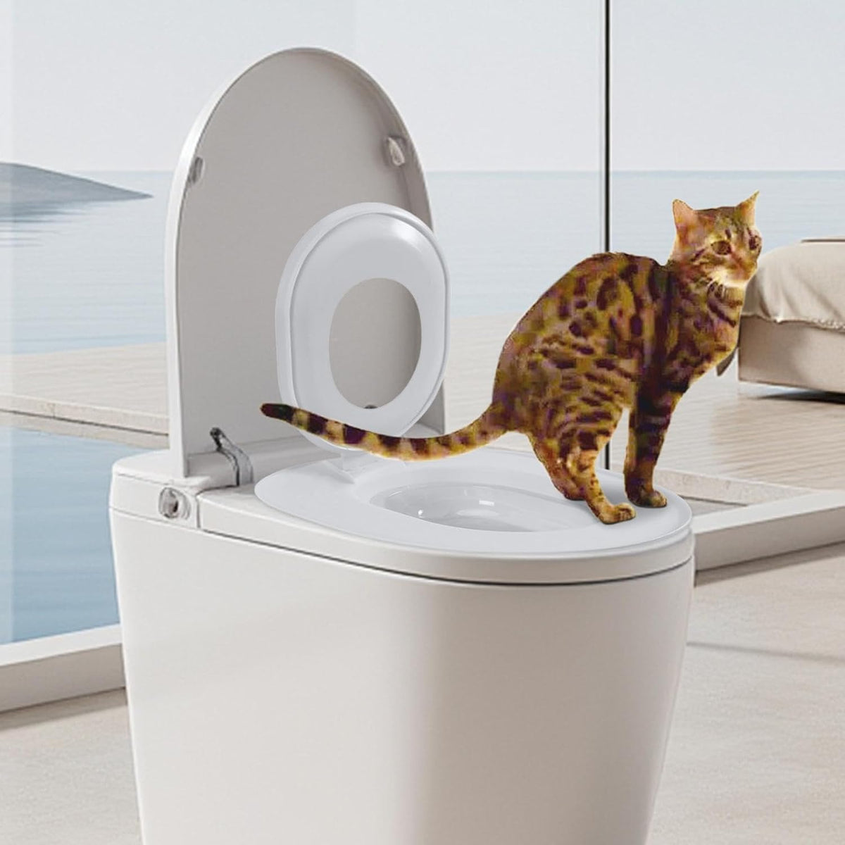 Cat Toilet Seat Training Kit,Removable Pet Toilet Training System,Washable Cleaning Pad for Cats,Reusable Plastic Traine