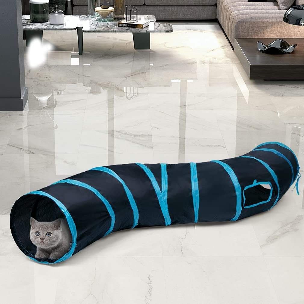 Sheldamy Cat Tunnel, S-2-Way Cat Tunnels for Indoor Cats, Collapsible Cat Play Tunnel, Interactive Toy Maze Cat House wi