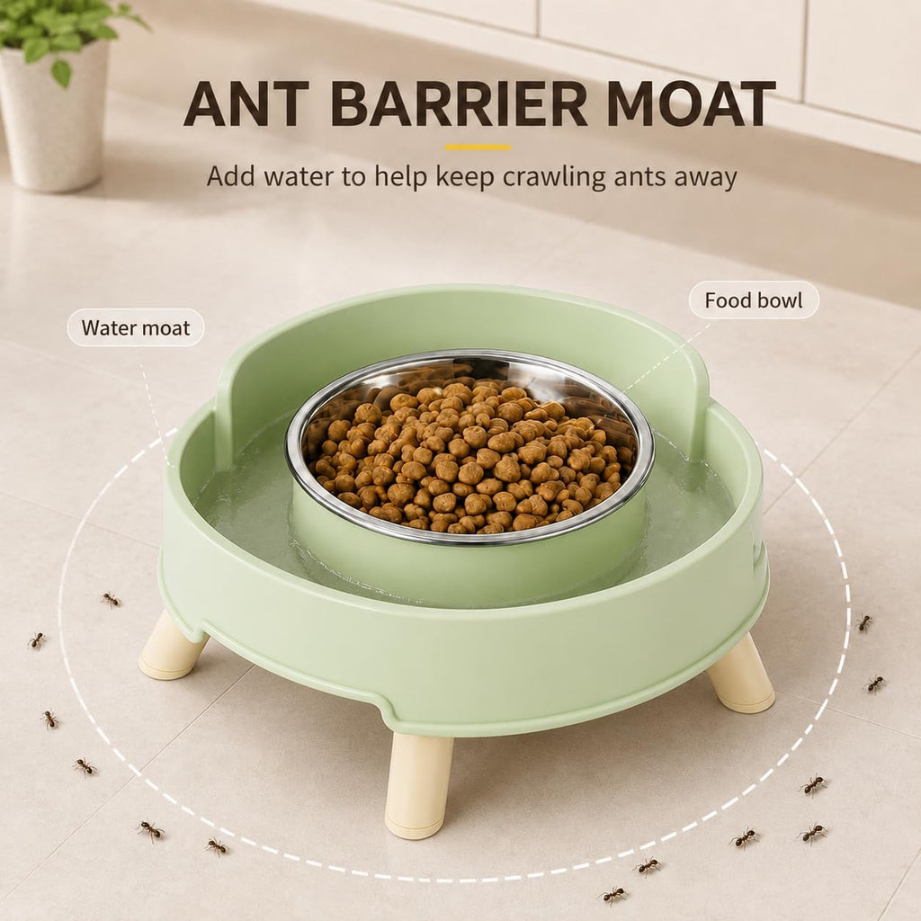 Ant Proof Elevated Cat Bowls with Stainless Steel Bowls (Green-2Pcs)