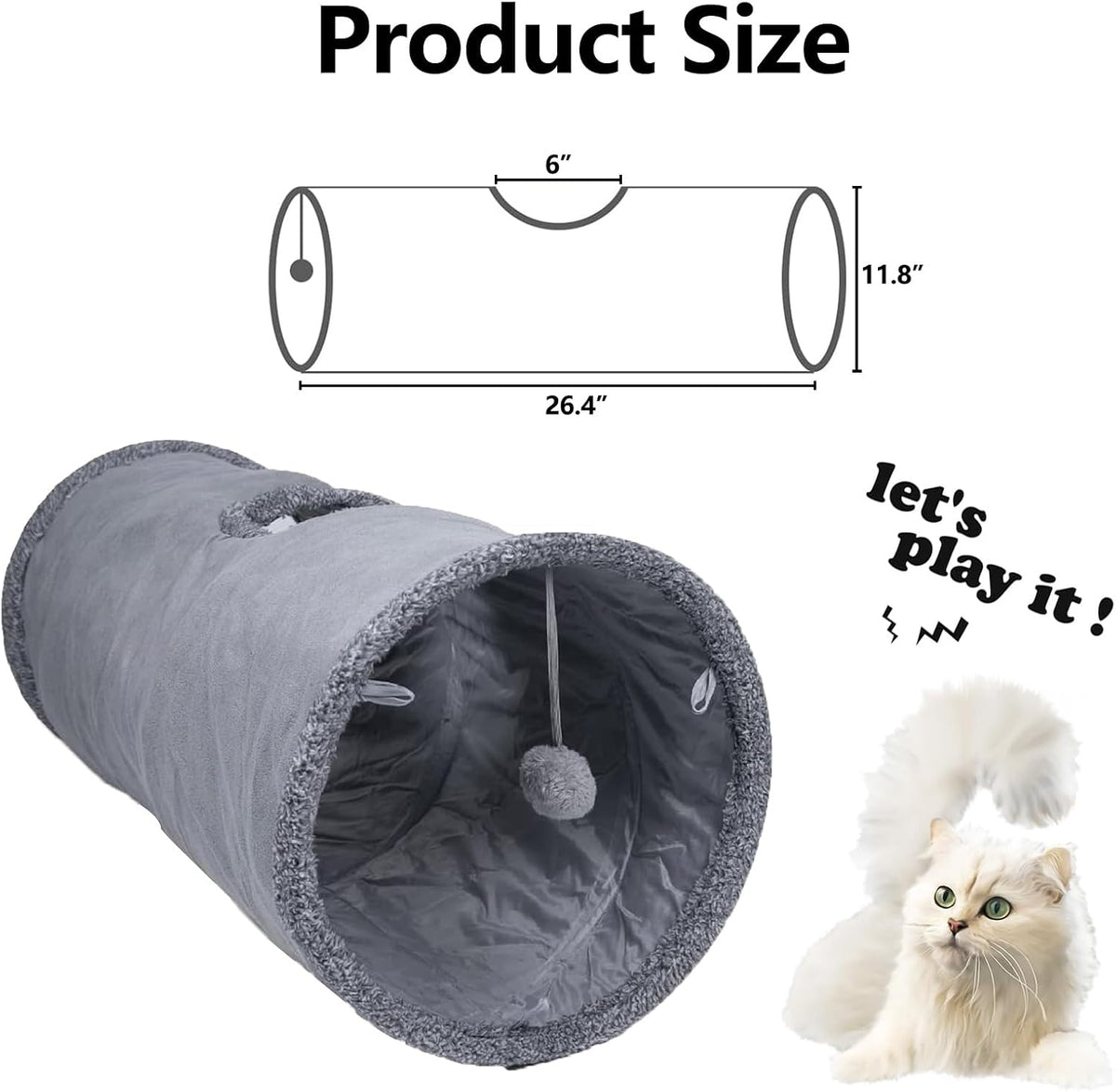 Cat Tunnel, Durable Suede Collapsible Cat Play Tube Toys with Play Ball, Indoor Cat Tunnel for Cat, Puppy, Kitty, Kitten