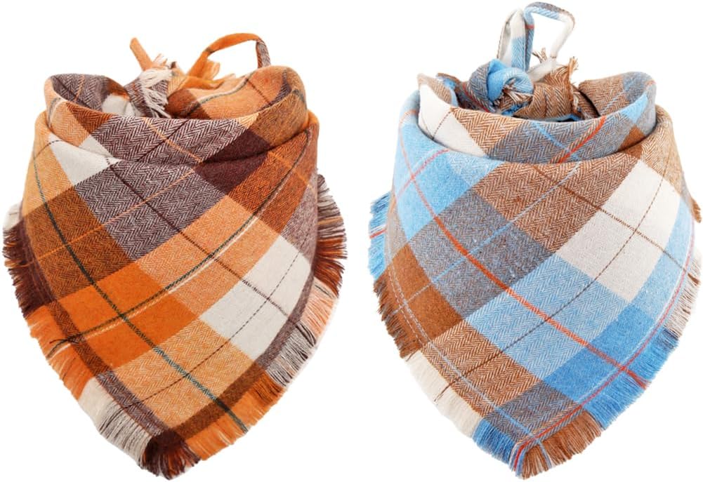 Fall Dog Bandana Autumn Thanksgiving Plaid Reversible Triangle Bibs Scarf Accessories for Dogs Pets