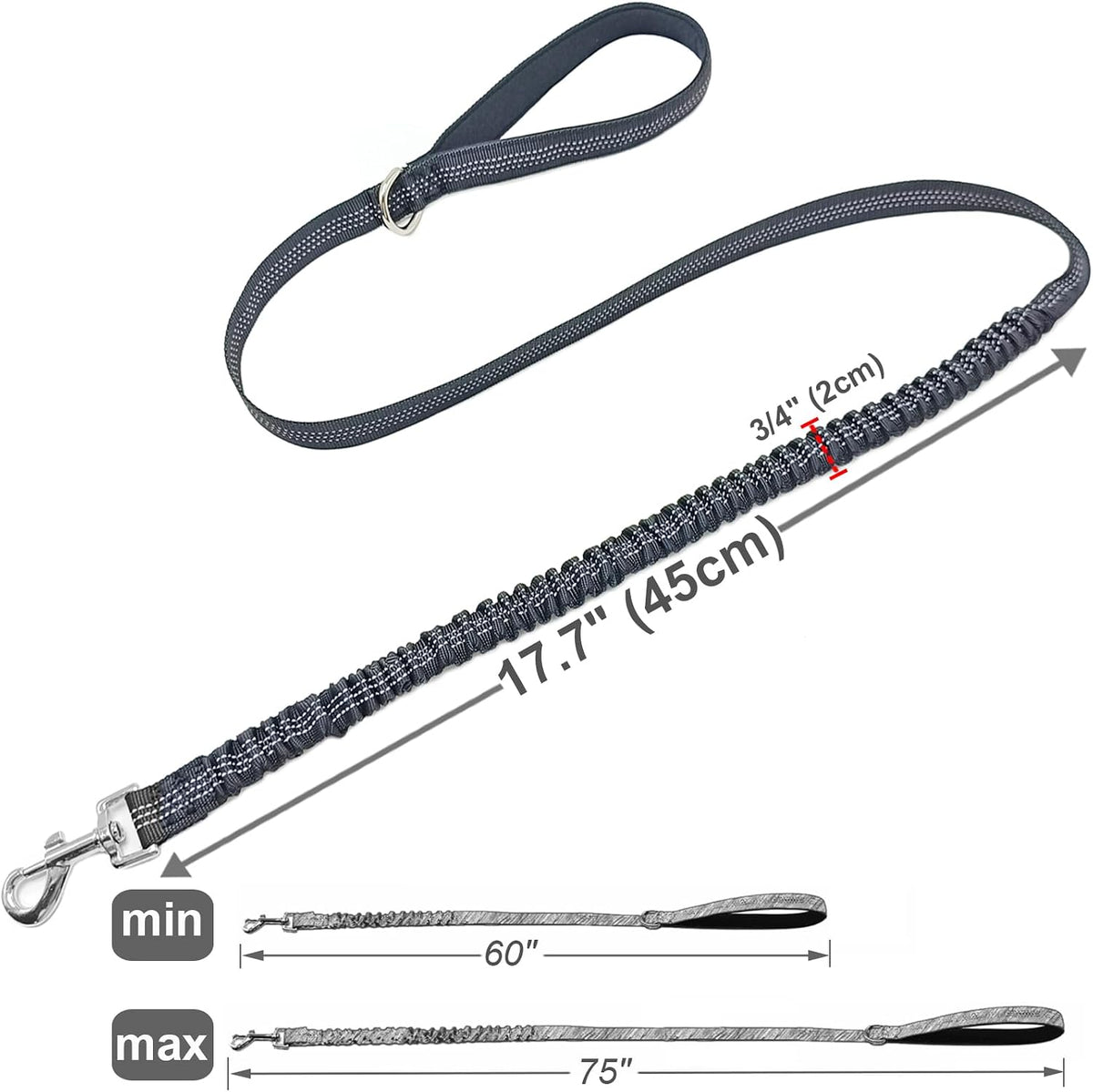 5FT Bungee Dog Leash Shock Absorbing Lightweight Small Medium Dogs