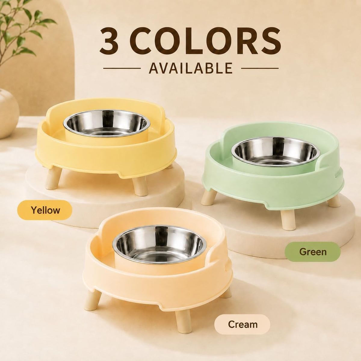 Ant Proof Elevated Cat Bowls with Stainless Steel Bowls (Green-2Pcs)