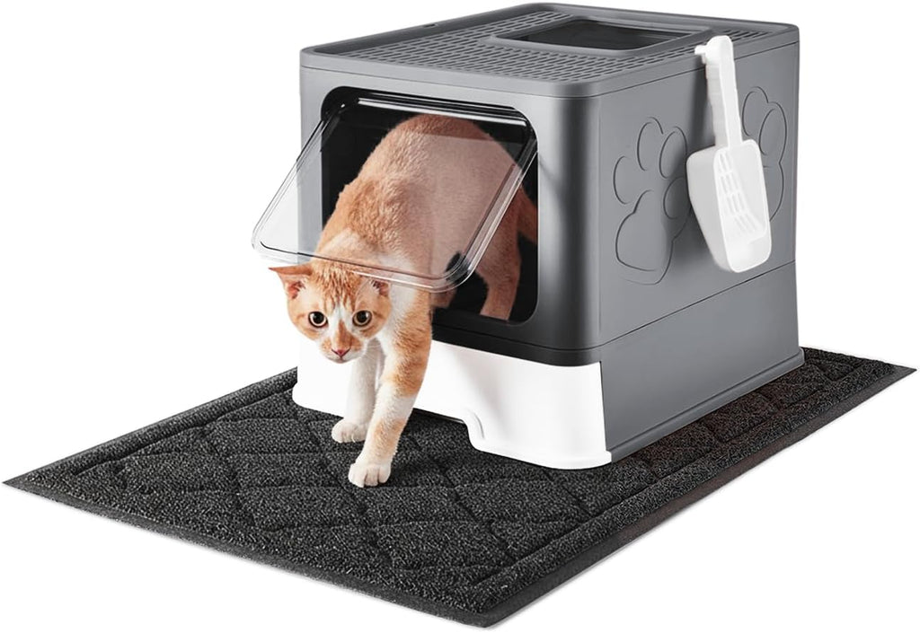 Cat Litter Box with Litter Mat and Scoop (Grey)