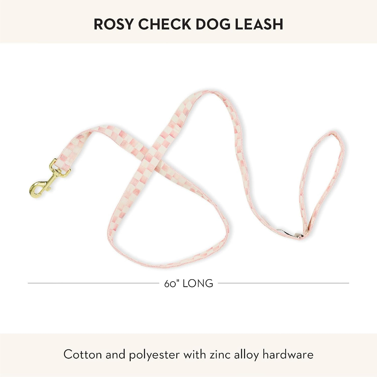 MACKENZIE-CHILDS Dog Leash, 60" Long, Pink-and-White Rosy Check