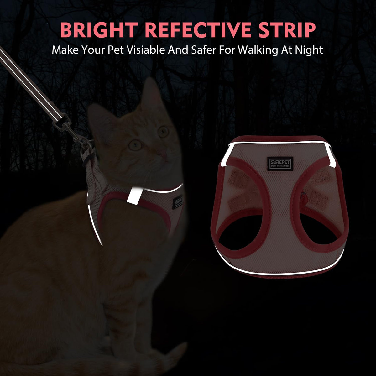 Betmaypet Cat Harness and Leash Set, Soft and Breathable Vest with Reflective Strip, Escape Proof Kitten Harness, Easy to Wear for Cats Walking and Traveling (Purple, M)