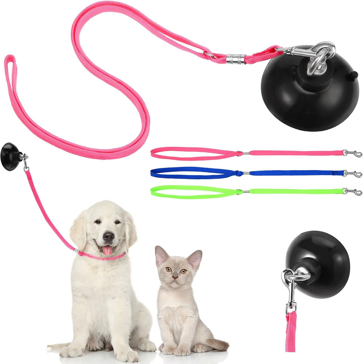 Frienda 4 Pcs Dog Bathing Tether with Suction Cup,Blue Black Pink